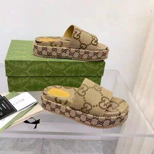 Gucci Canvas GG Monogram Platform Slide Sandals